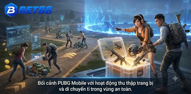 Bối cảnh PUBG Mobile với hoạt động thu thập trang bị