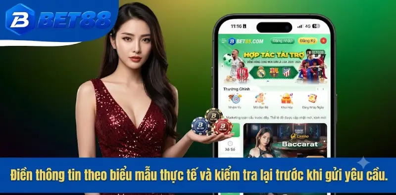 Điền thông tin theo biểu mẫu thực tế và kiểm tra lại trước khi gửi yêu cầu.
