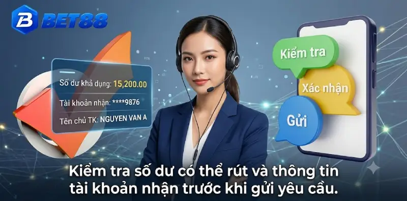 Kiểm tra số dư có thể rút và thông tin tài khoản nhận trước khi gửi yêu cầu.