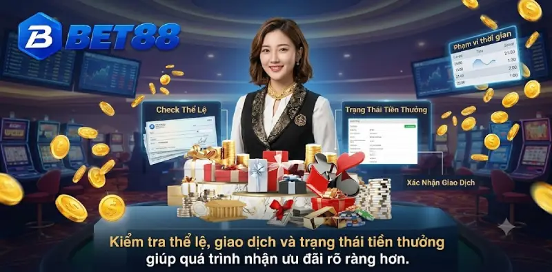 Kiểm tra thể lệ, giao dịch và trạng thái tiền thưởng