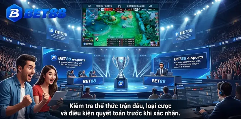 Kiểm tra thể thức trận đấu, loại cược và điều kiện quyết toán trước khi xác nhận.