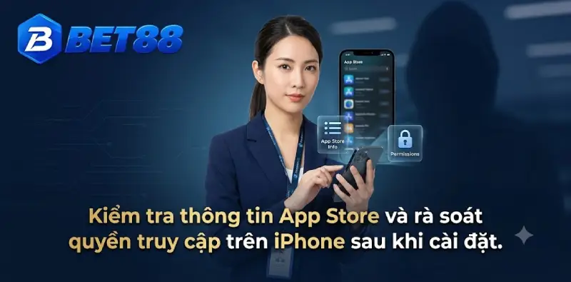 Kiểm tra thông tin App Store và rà soát quyền truy cập trên iPhone sau khi cài đặt.
