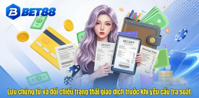 Lưu chứng từ và đối chiếu trạng thái giao dịch trước khi yêu cầu tra soát.
