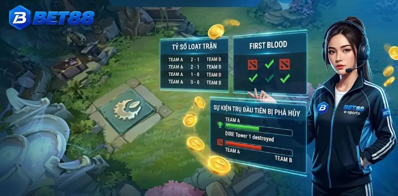Phân biệt tỷ số loạt trận, First Blood và sự kiện trụ đầu tiên bị phá hủy.