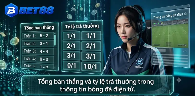 Tổng bàn thắng và tỷ lệ trả thưởng trong thông tin bóng đá điện tử.